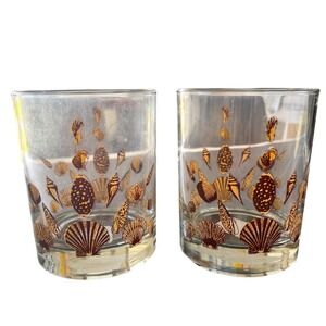 Vintage‎ Coastal Shells Tumblers Set 2 Retro Beach House Barware Glasses